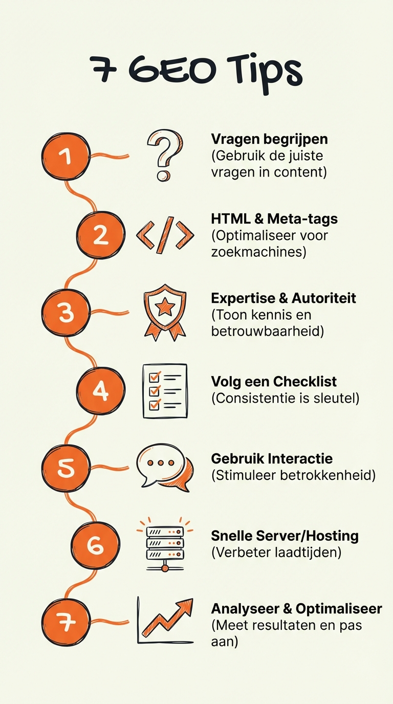 Infographic: 7 praktische GEO tips voor AI-vindbaarheid