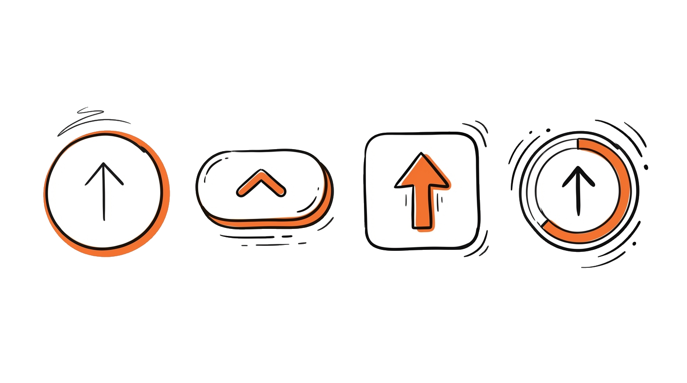 Verschillende back to top button stijlen: minimalistisch pijltje, cirkel met icoon, tekst button en progress indicator