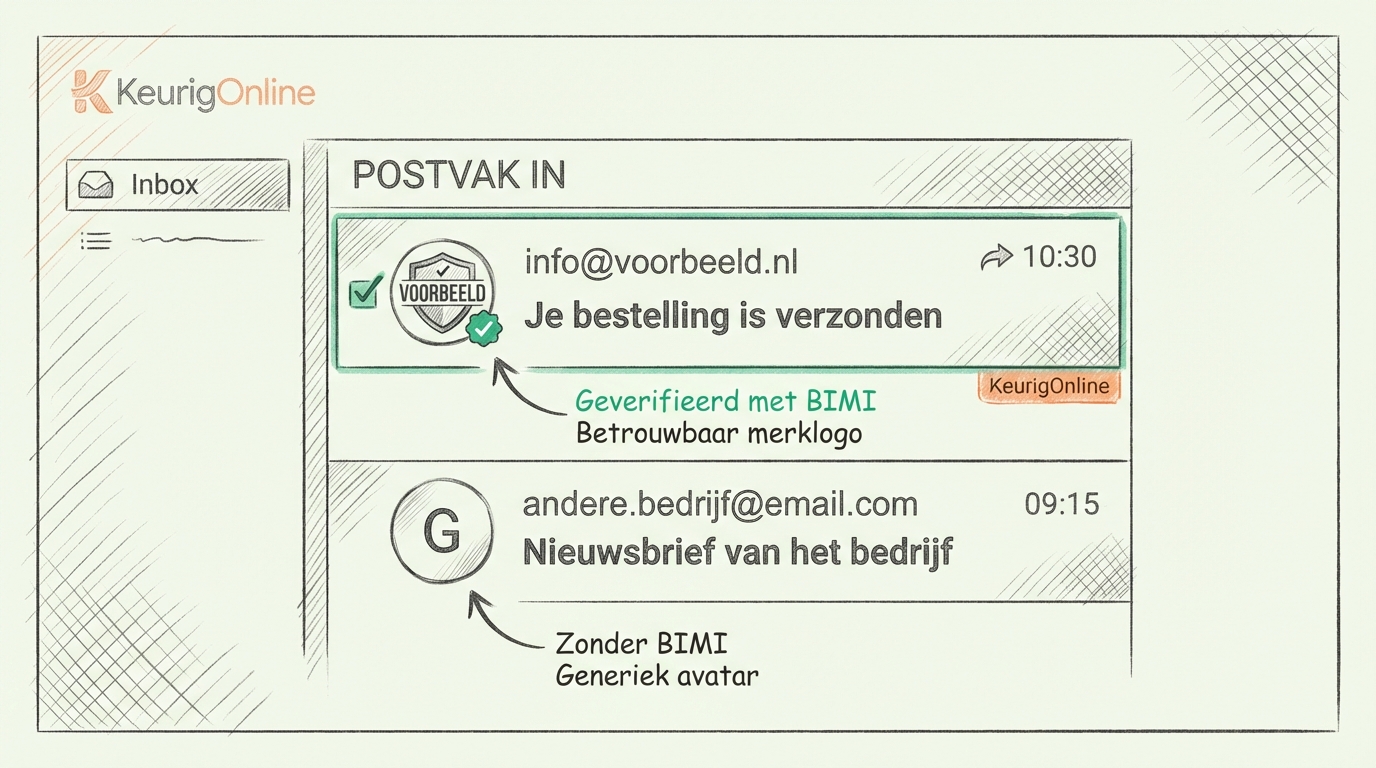 BIMI in inbox: merklogo naast geverifieerde emails van info@voorbeeld.nl