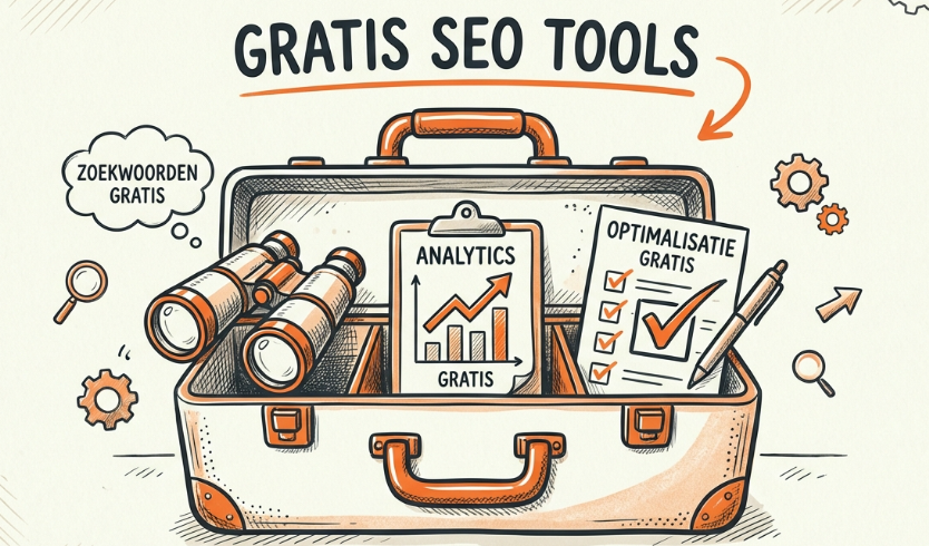 Illustratie van drie gratis SEO tools: Google Ads Zoekwoordenplanner, Search Console en RankMath