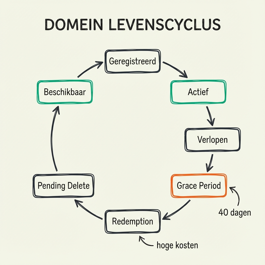 Levenscyclus van een domeinnaam van registratie tot vrijgave