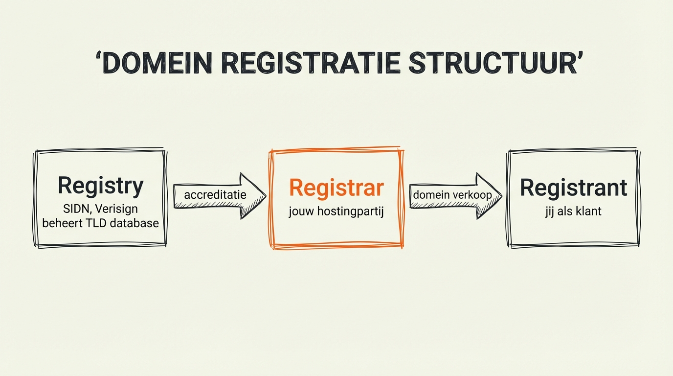 Relatie tussen registry, registrar en registrant bij domeinregistratie
