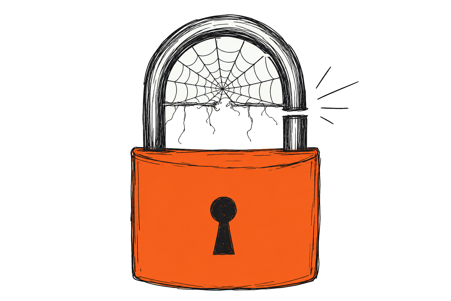 Een hangslot dat dichtslaat en een spinnenweb in zijn beugel doorknipt — domein op serverHold