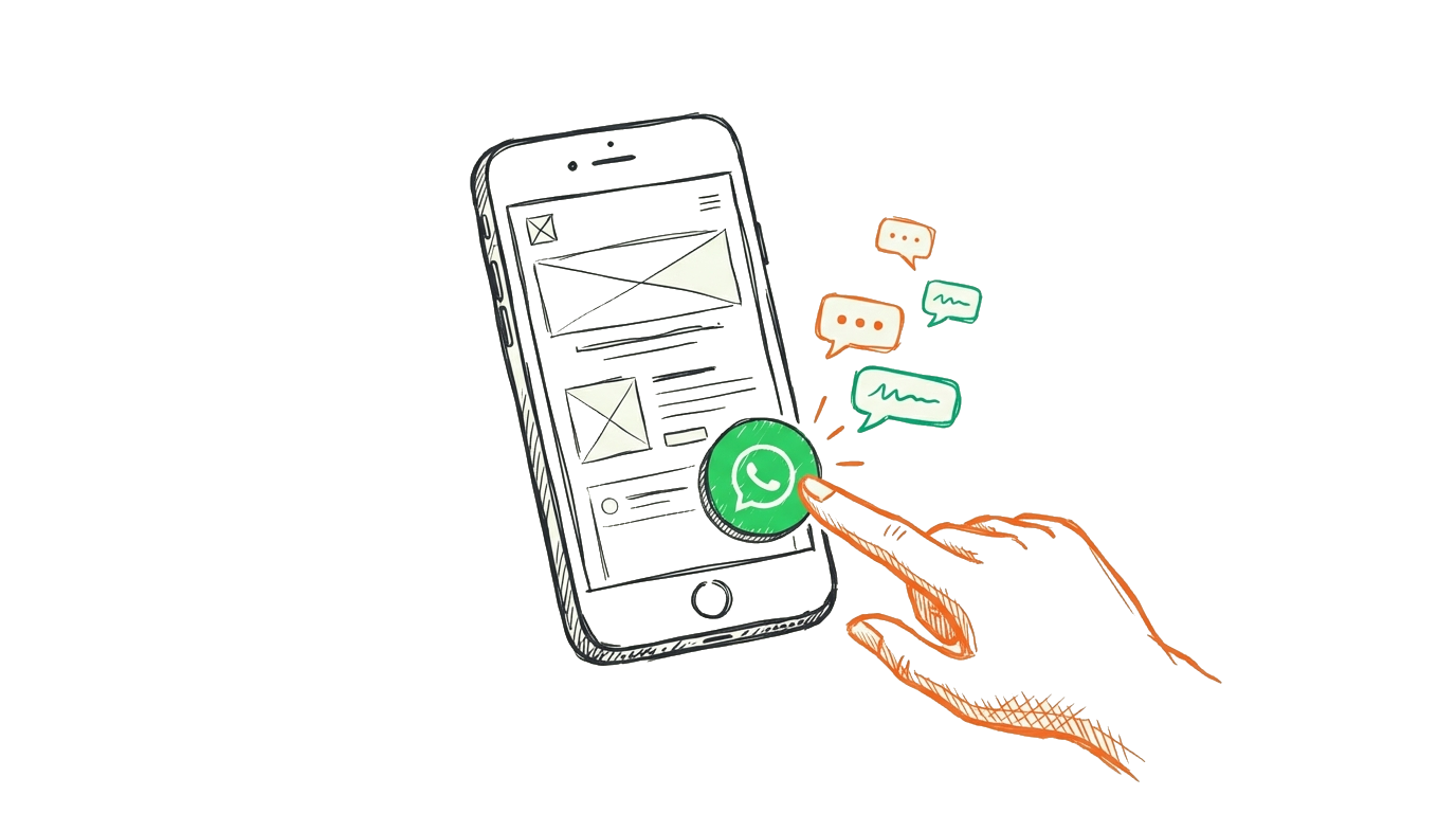 WhatsApp button op website: een groene WhatsApp chat knop op een website mockup waarmee bezoekers direct contact kunnen opnemen