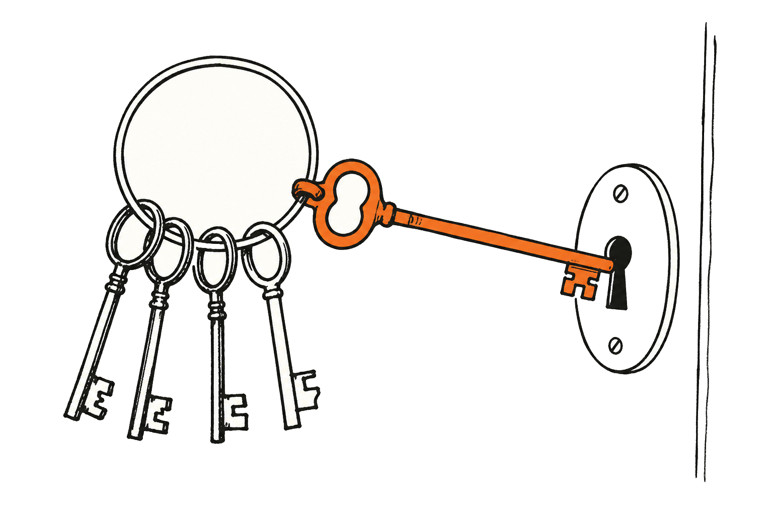Een hand kiest de juiste sleutel van een sleutelbos en steekt hem in een slot — metafoor voor het kiezen van de juiste WordPress-plugin