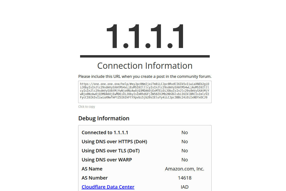 Cloudflare 1.1.1.1 DNS resolver en DoH/DoT status checker