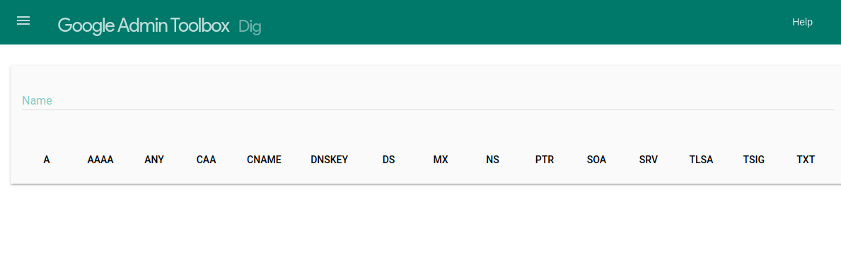 Google Admin Toolbox Dig DNS lookup interface