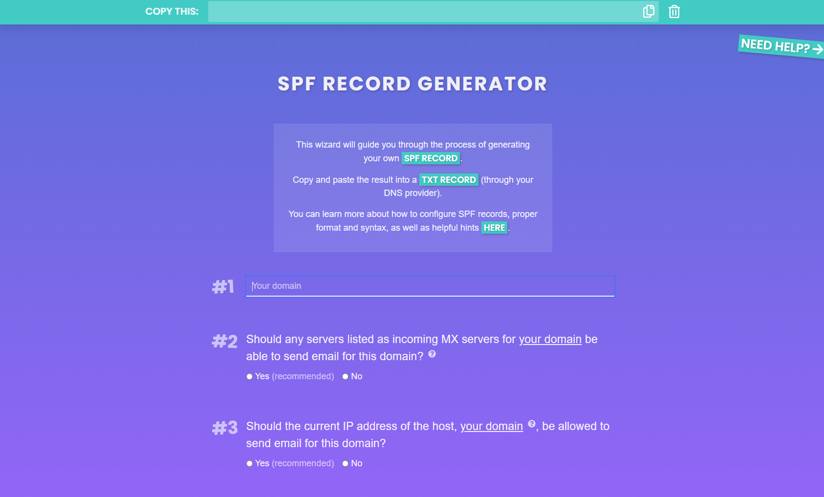 SPFRecord.io wizard-based SPF generator