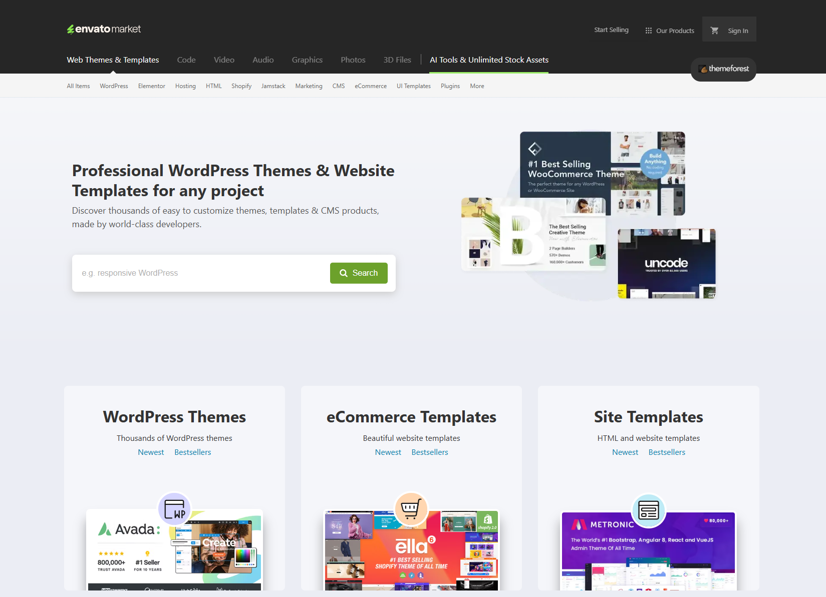 Envato Elements WordPress themes - onderdeel van het Envato ecosysteem waar ThemeForest toe behoort