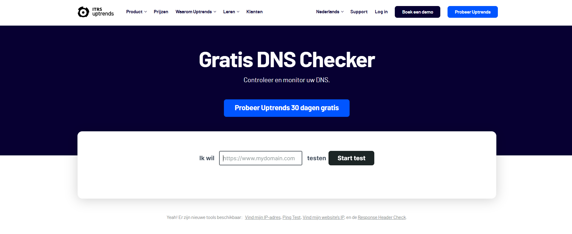 Uptrends Nederlandse DNS checker met 184 checkpoints